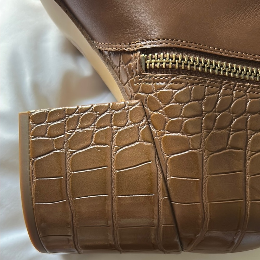 Michael Kors Alane Chestnut Brown Croc Embossed Leather Ankle Boots - Picture 15 of 15